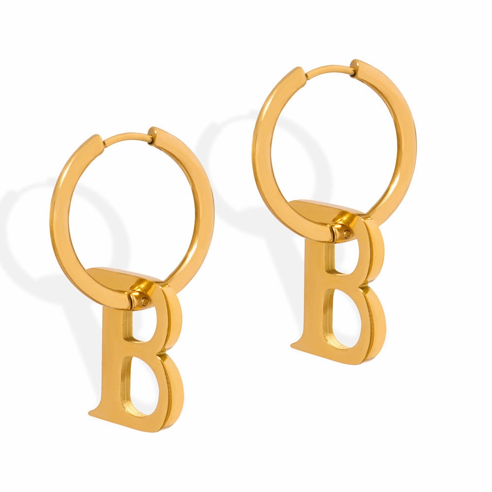Wholesale Titanium Steel Gold-plated Detachable B-shaped Pendant Earrings