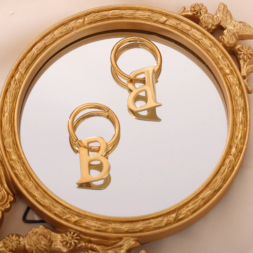 Wholesale Titanium Steel Gold-plated Detachable B-shaped Pendant Earrings