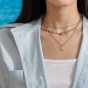 Wholesale Titanium Steel Gold Plated Glass Beads Necklaces