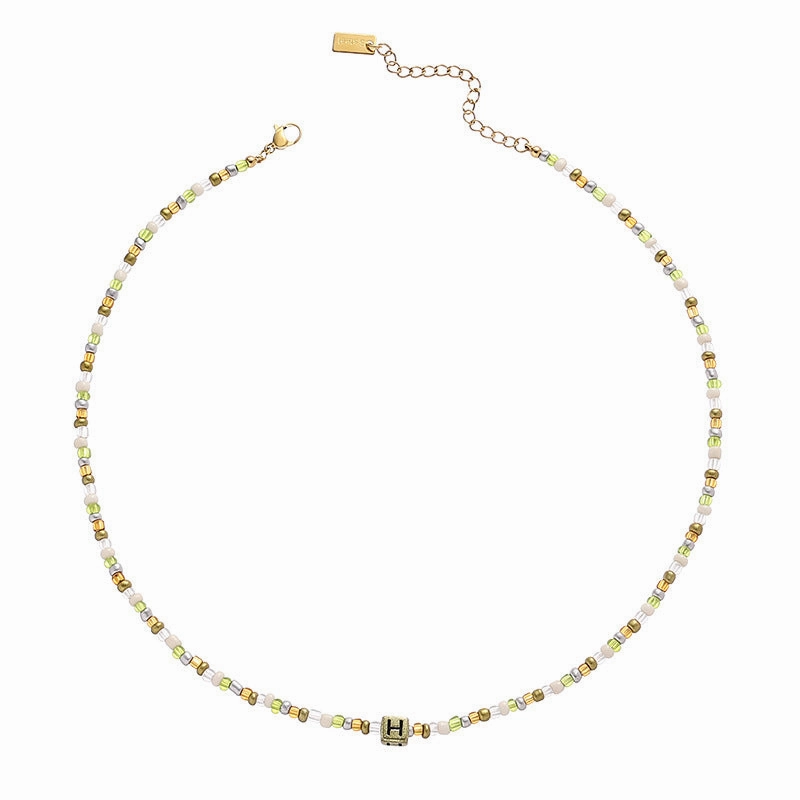 Wholesale Titanium Steel Gold Plated Glass Beads Necklaces