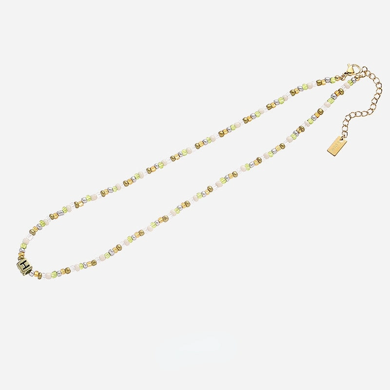 Wholesale Titanium Steel Gold Plated Glass Beads Necklaces
