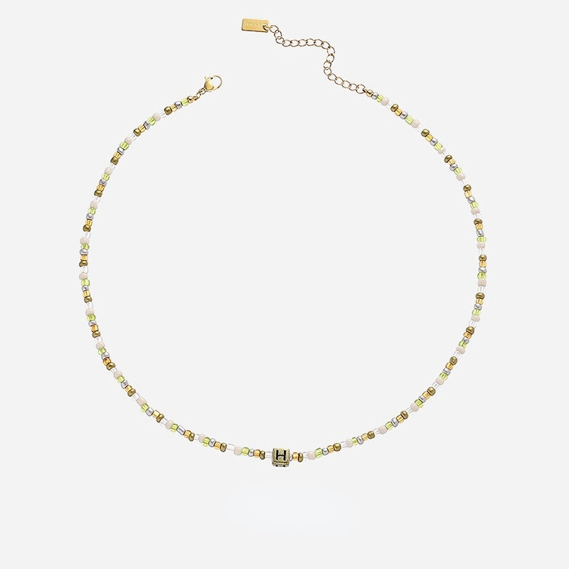 Wholesale Titanium Steel Gold Plated Glass Beads Necklaces