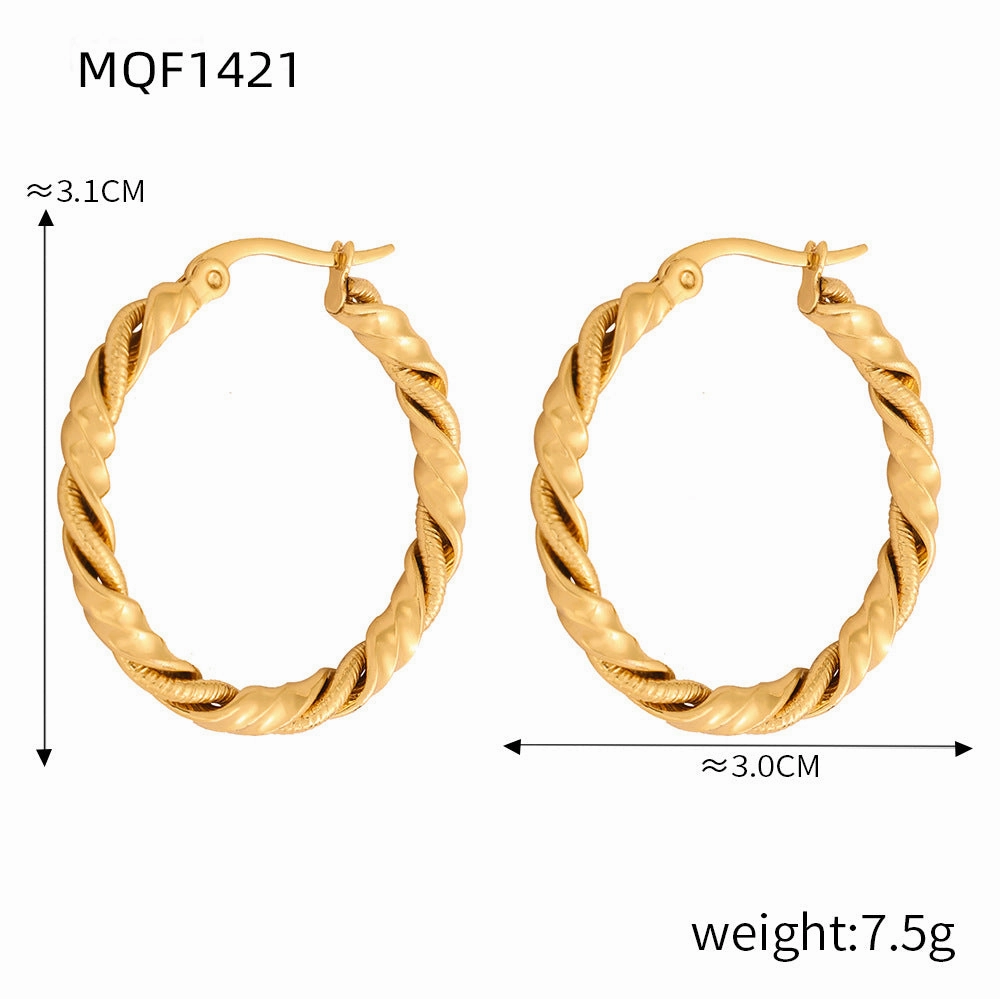 Wholesale Titanium Steel Gold Plated Hemp Pattern Large Earrings