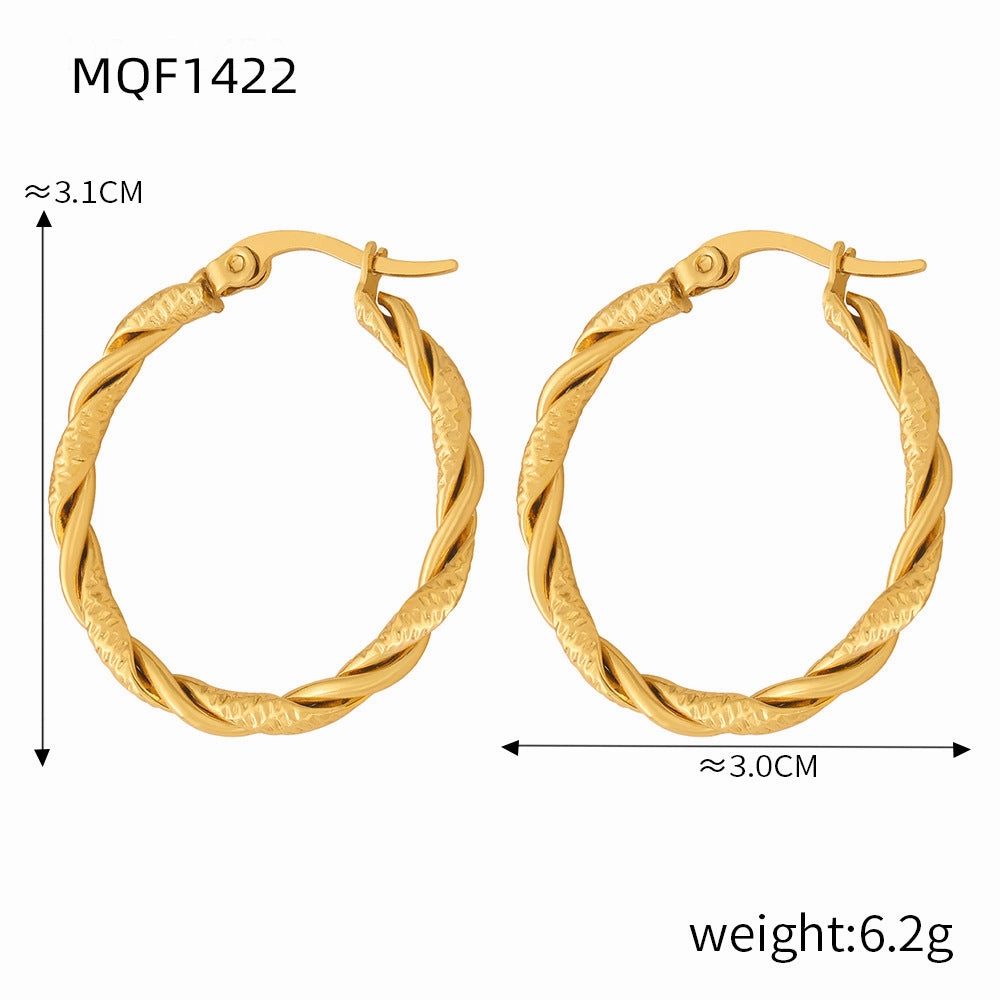 Wholesale Titanium Steel Gold Plated Hemp Pattern Large Earrings