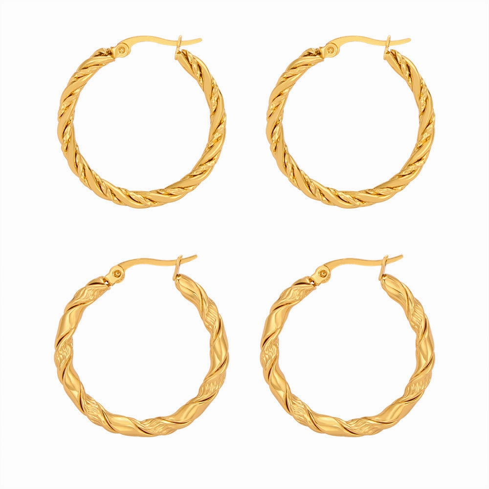 Wholesale Titanium Steel Gold Plated Hemp Pattern Large Earrings