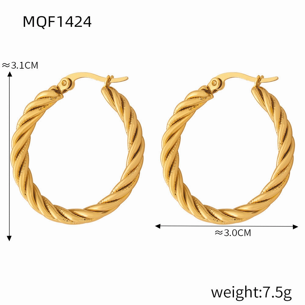 Wholesale Titanium Steel Gold Plated Hemp Pattern Large Earrings