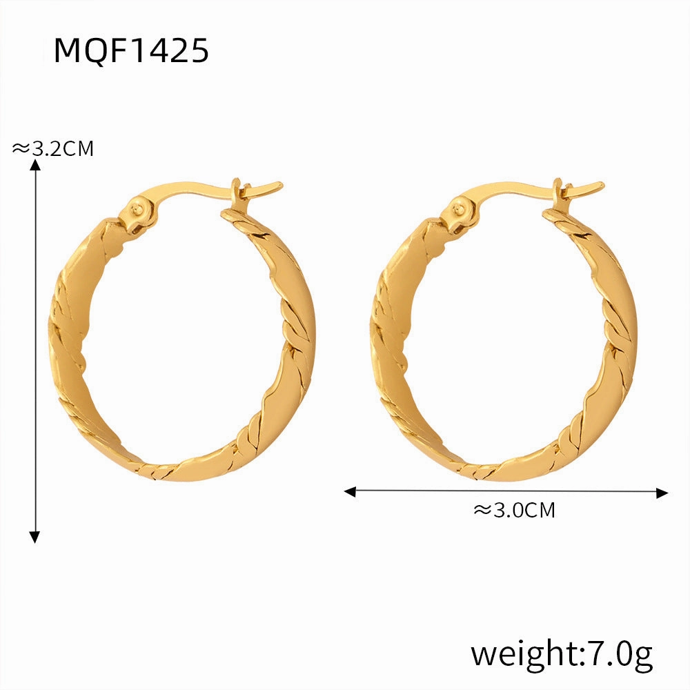 Wholesale Titanium Steel Gold Plated Hemp Pattern Large Earrings