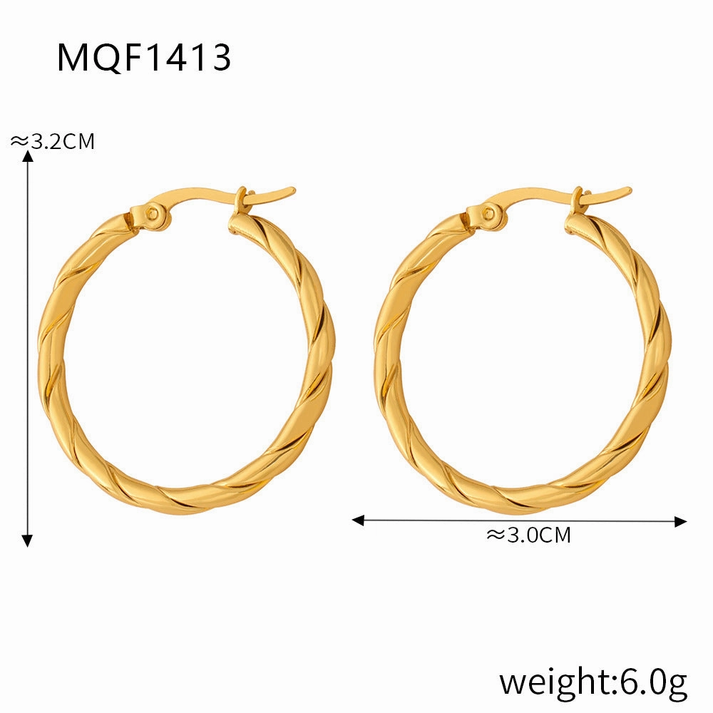 Wholesale Titanium Steel Gold Plated Hemp Pattern Large Earrings