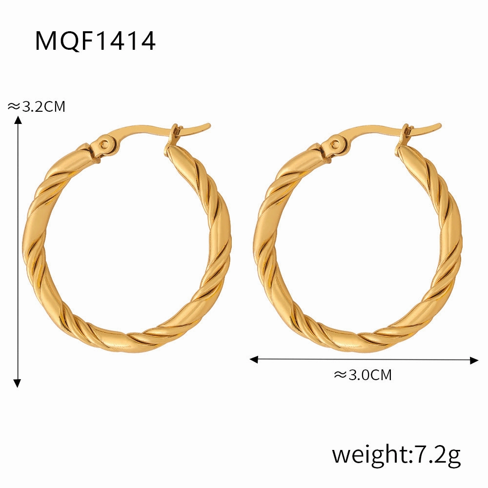 Wholesale Titanium Steel Gold Plated Hemp Pattern Large Earrings