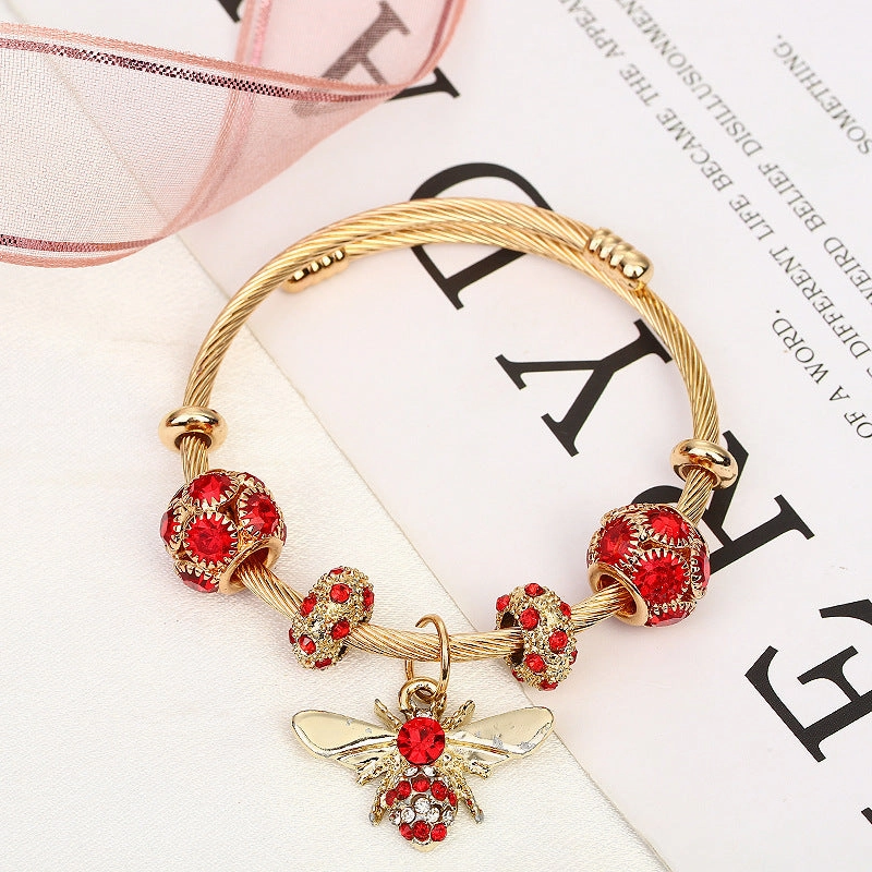 Wholesale Titanium Steel Gold Silver Adjustable Bee Shiny Bracelet