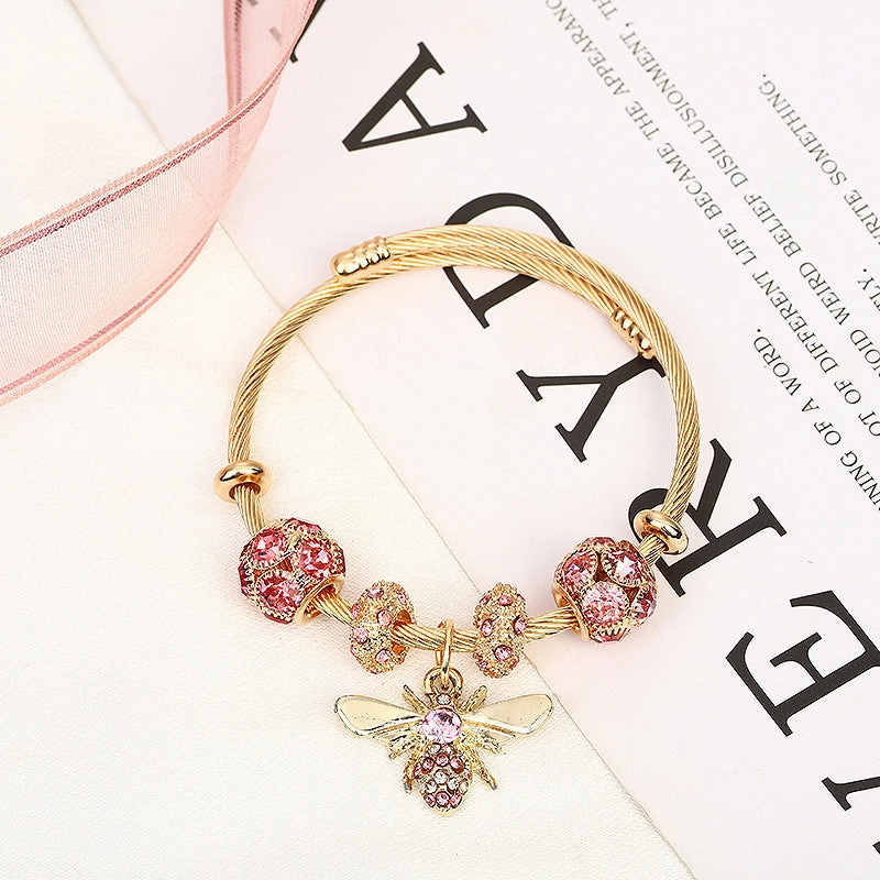Wholesale Titanium Steel Gold Silver Adjustable Bee Shiny Bracelet