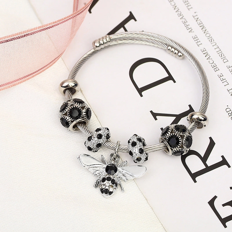 Wholesale Titanium Steel Gold Silver Adjustable Bee Shiny Bracelet