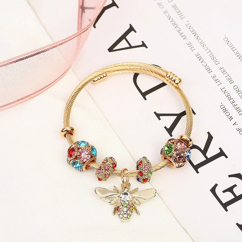 Wholesale Titanium Steel Gold Silver Adjustable Bee Shiny Bracelet