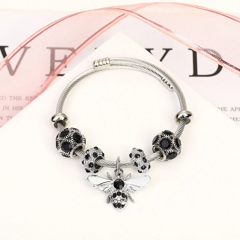 Wholesale Titanium Steel Gold Silver Adjustable Bee Shiny Bracelet
