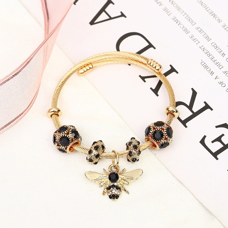 Wholesale Titanium Steel Gold Silver Adjustable Bee Shiny Bracelet