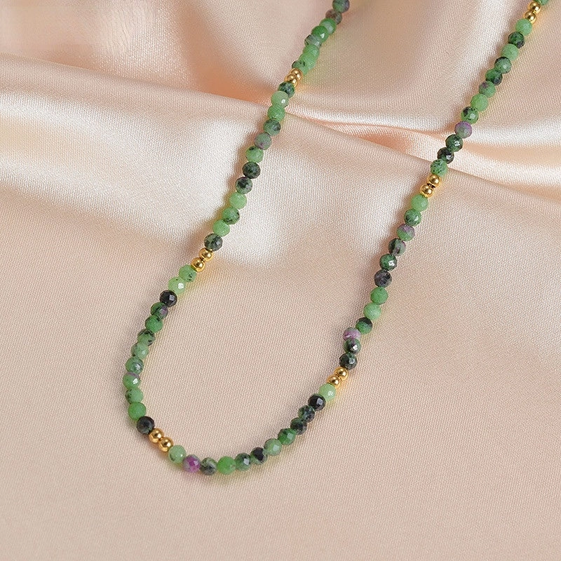 Wholesale Titanium Steel Green Beads Eight Mangxing Cross Sun Pendant Necklace