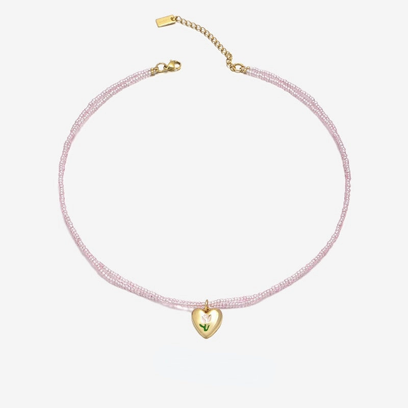Wholesale Titanium Steel Heart Drip Pendant Necklaces