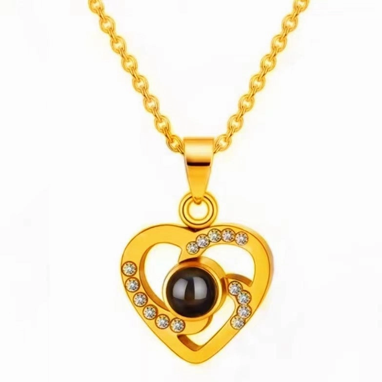 Wholesale Titanium Steel Heart Projection Necklaces