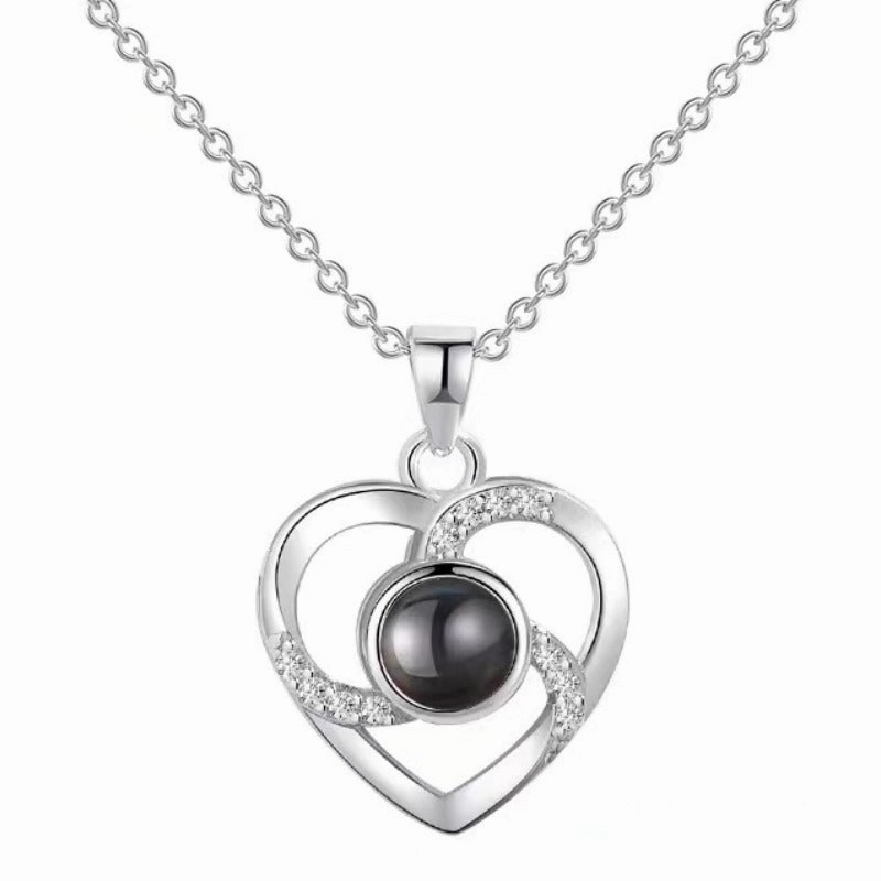 Wholesale Titanium Steel Heart Projection Necklaces