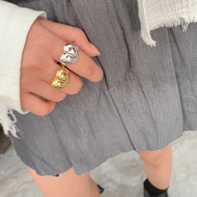 Wholesale Titanium Steel Heart Three-dimensional Solid Rings