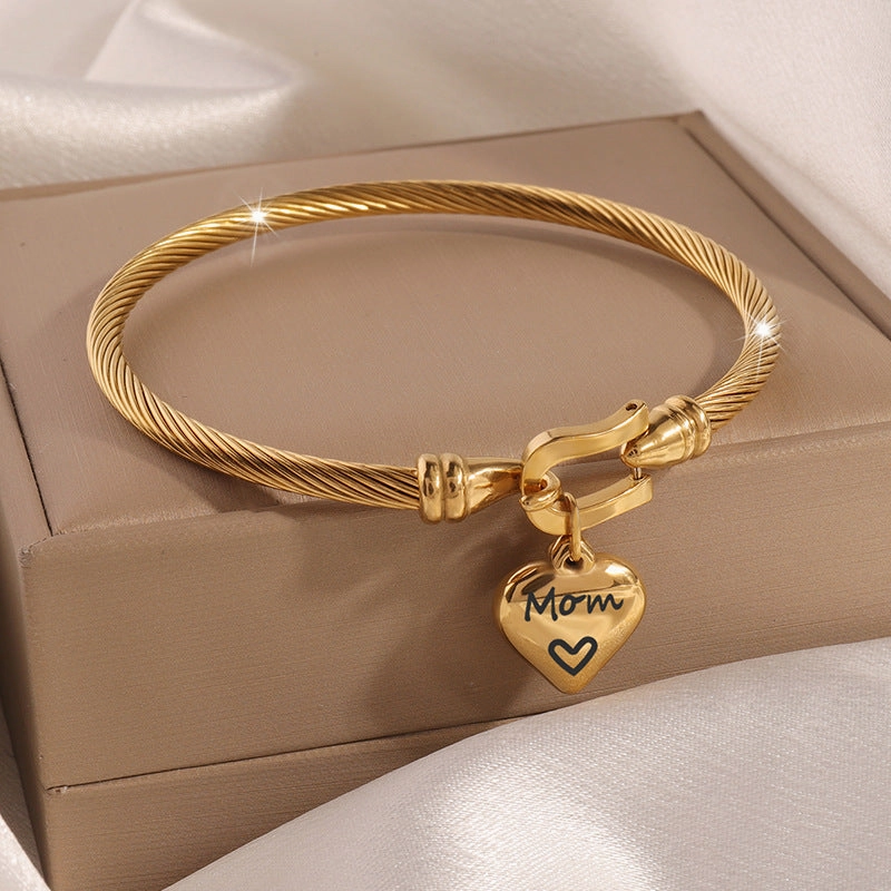 Wholesale Titanium Steel Horseshoe Hook Elastic Love Engraving Bracelet