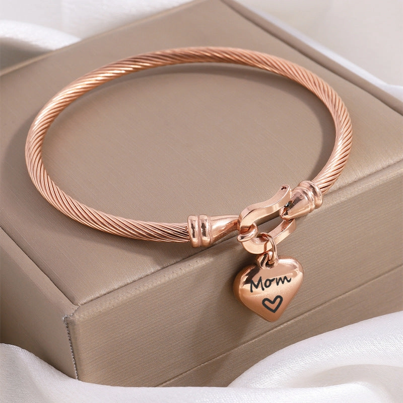 Wholesale Titanium Steel Horseshoe Hook Elastic Love Engraving Bracelet