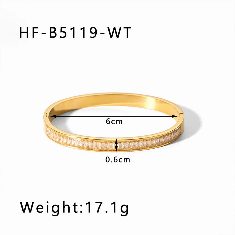 Wholesale Titanium Steel Inlaid Zircon Retro Wide Edge Full Diamond Plated 18K Real Gold Irregular Bracelet