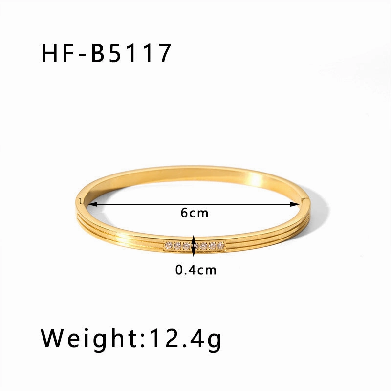 Wholesale Titanium Steel Inlaid Zircon Retro Wide Edge Full Diamond Plated 18K Real Gold Irregular Bracelet