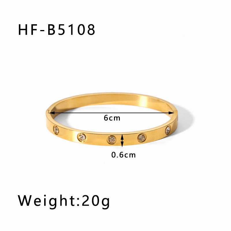 Wholesale Titanium Steel Inlaid Zircon Retro Wide Edge Full Diamond Plated 18K Real Gold Irregular Bracelet