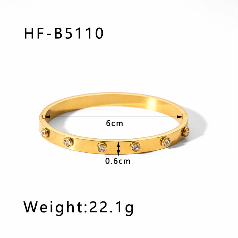 Wholesale Titanium Steel Inlaid Zircon Retro Wide Edge Full Diamond Plated 18K Real Gold Irregular Bracelet