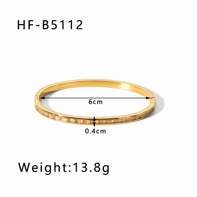 Wholesale Titanium Steel Inlaid Zircon Retro Wide Edge Full Diamond Plated 18K Real Gold Irregular Bracelet