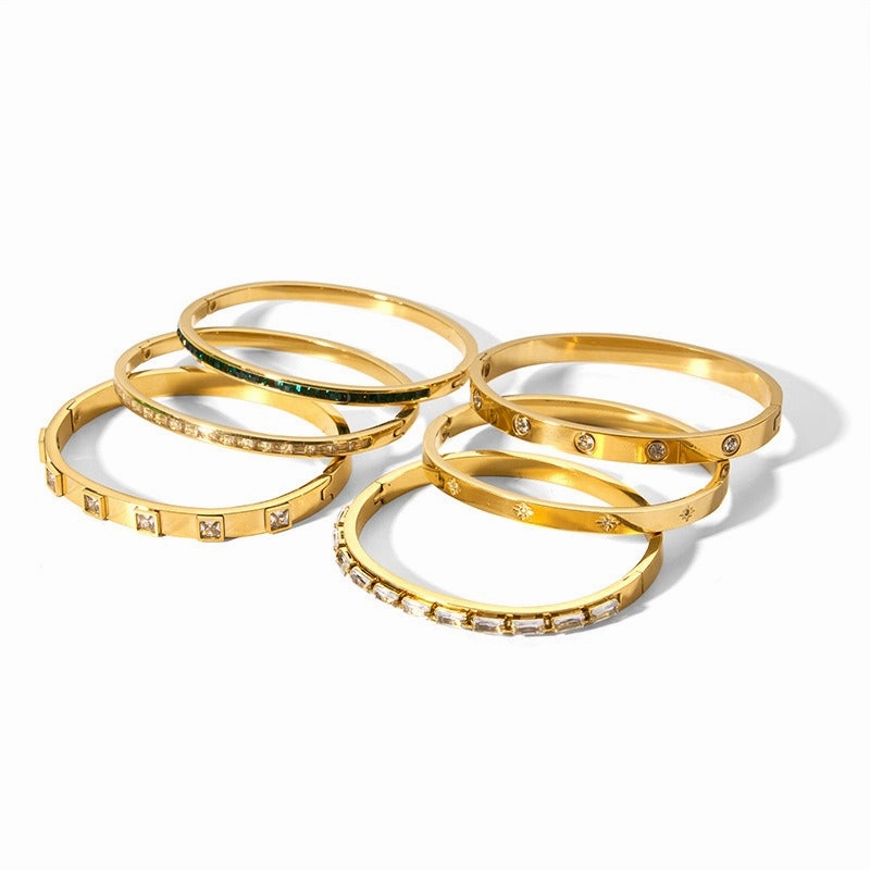 Wholesale Titanium Steel Inlaid Zircon Retro Wide Edge Full Diamond Plated 18K Real Gold Irregular Bracelet