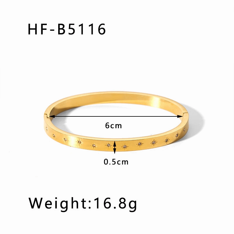 Wholesale Titanium Steel Inlaid Zircon Retro Wide Edge Full Diamond Plated 18K Real Gold Irregular Bracelet
