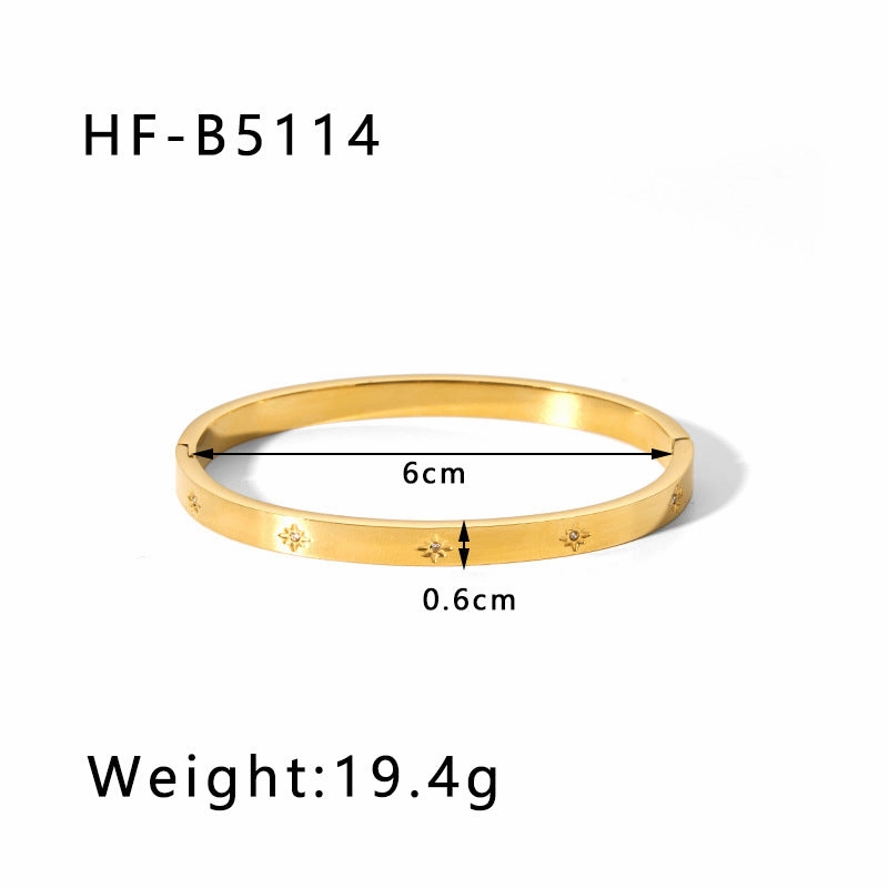 Wholesale Titanium Steel Inlaid Zircon Retro Wide Edge Full Diamond Plated 18K Real Gold Irregular Bracelet