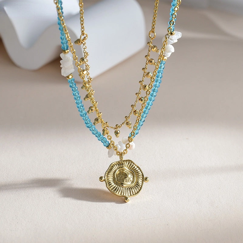Wholesale Titanium Steel Irregular Round -brand Pendant Three -layer Necklace