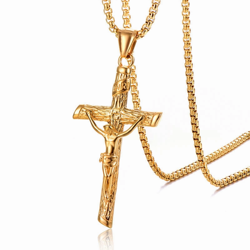 Wholesale Titanium Steel Jesus Guardian Cross Pendant Necklace