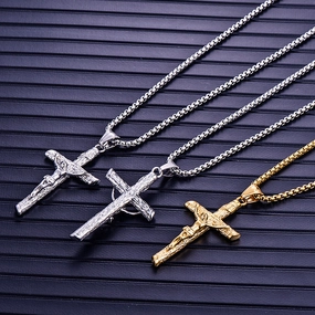Wholesale Titanium Steel Jesus Guardian Cross Pendant Necklace