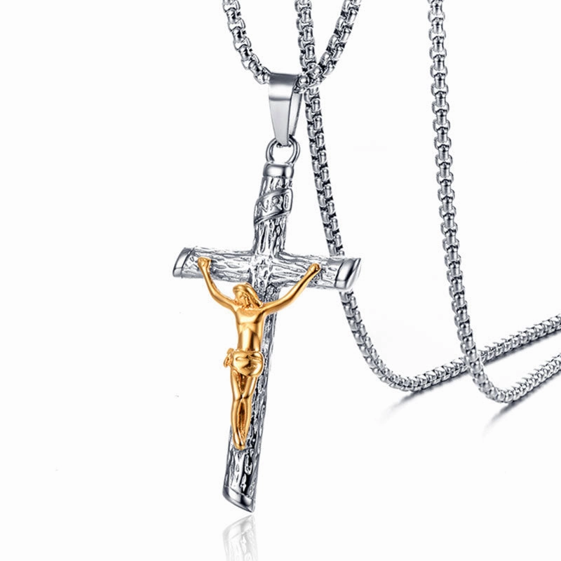 Wholesale Titanium Steel Jesus Guardian Cross Pendant Necklace