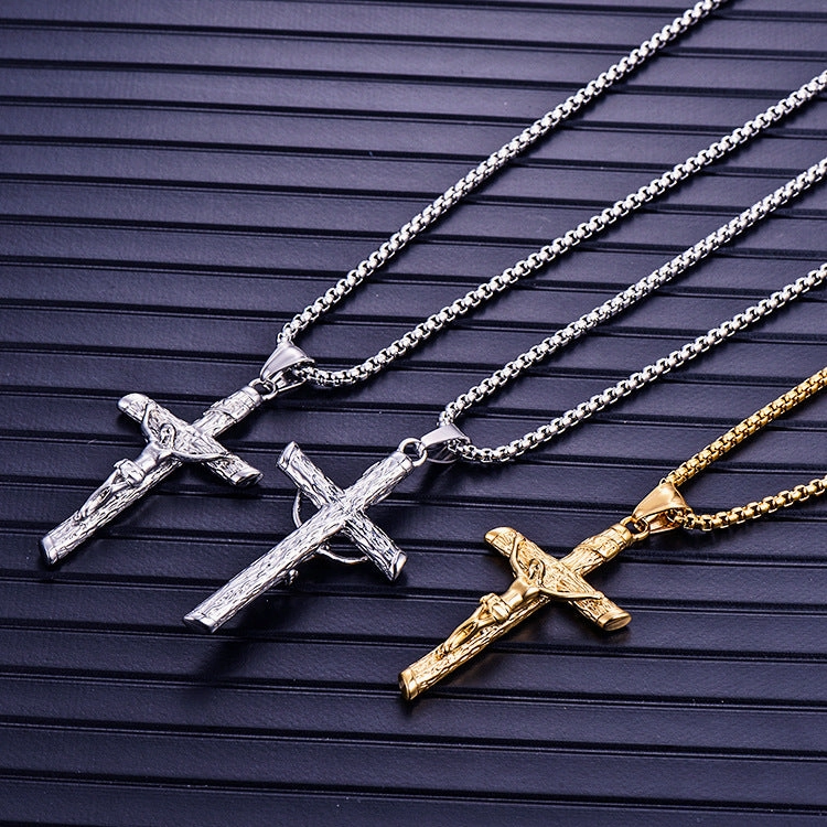 Wholesale Titanium Steel Jesus Guardian Cross Pendant Necklace