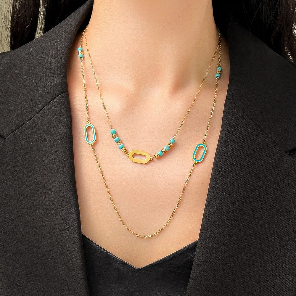 Wholesale Titanium Steel Layered Wear Drop Turquoise Necklace