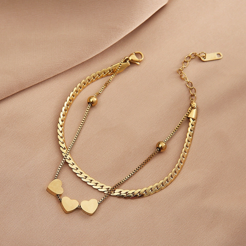Wholesale Titanium Steel Love Double Layer Bracelet