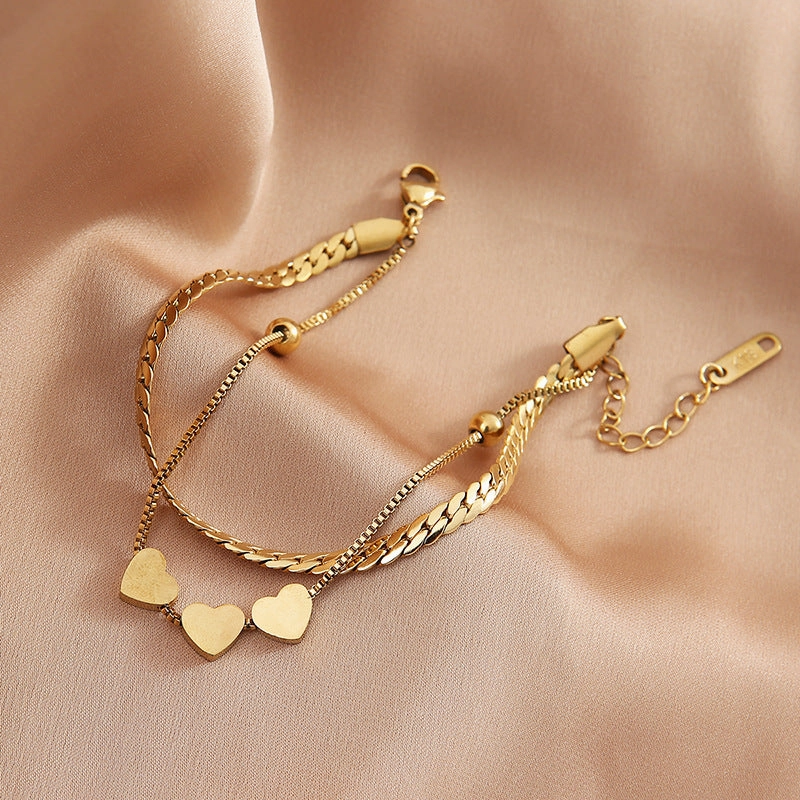 Wholesale Titanium Steel Love Double Layer Bracelet