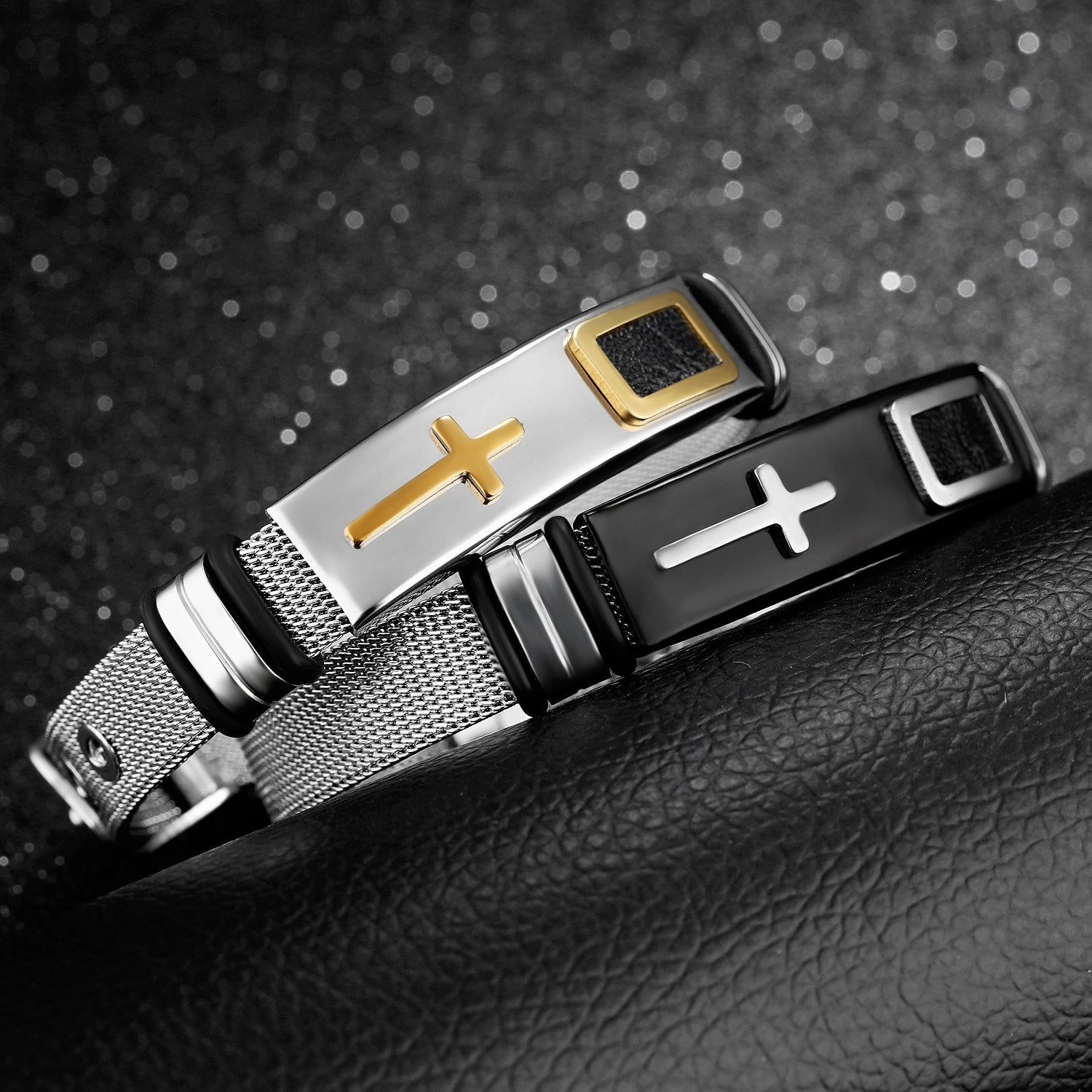 Wholesale Titanium Steel Mesh Bracelet with Cross for Men