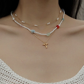 Wholesale Titanium Steel Natural Stone Pearl Necklaces