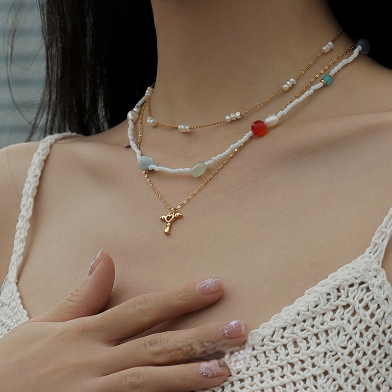 Wholesale Titanium Steel Natural Stone Pearl Necklaces