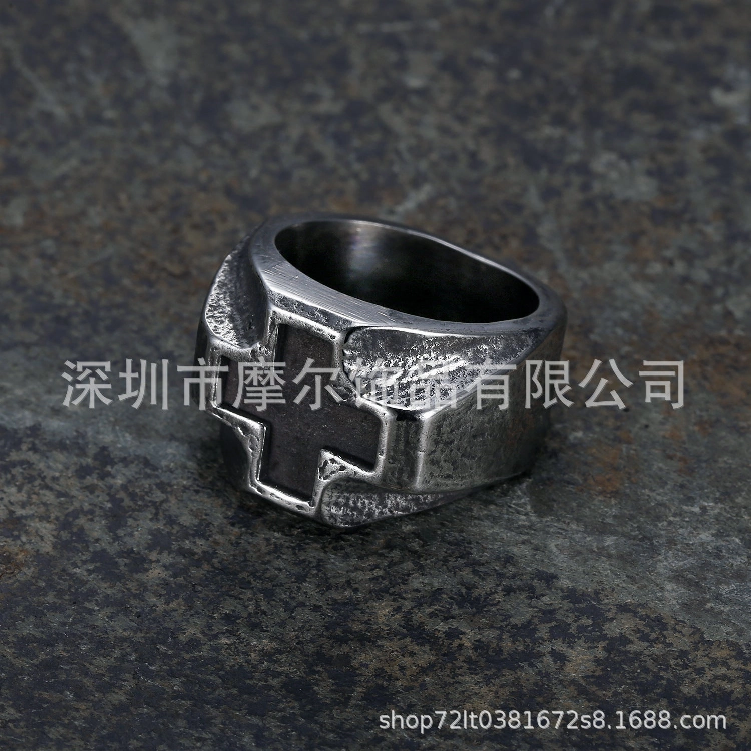 Wholesale titanium steel neutral cross retro punk silver ring