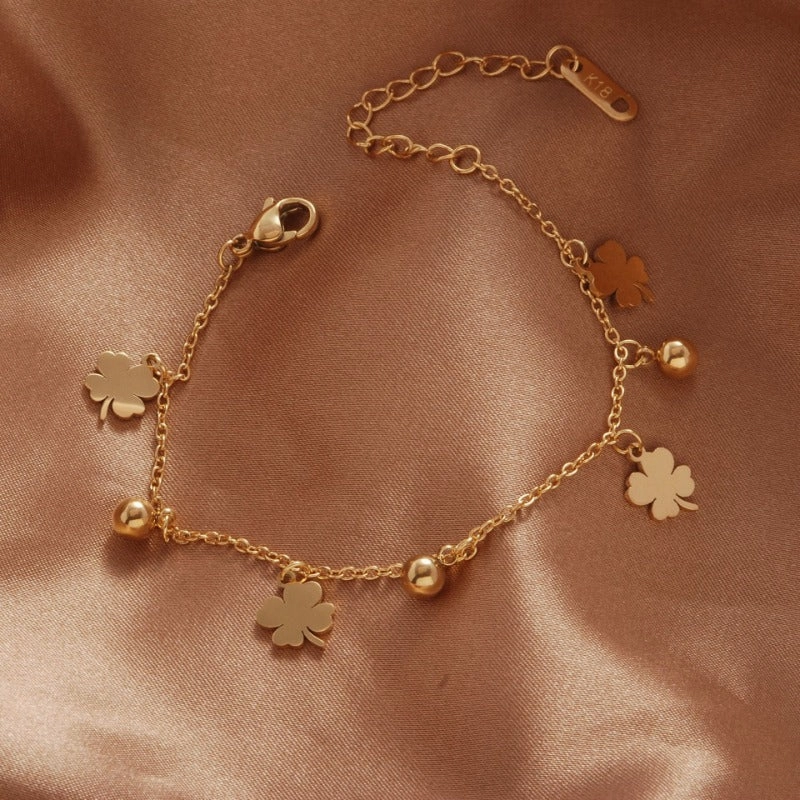 Wholesale Titanium Steel Non-fading Four-leaf Clover Ball Bead Bracelet