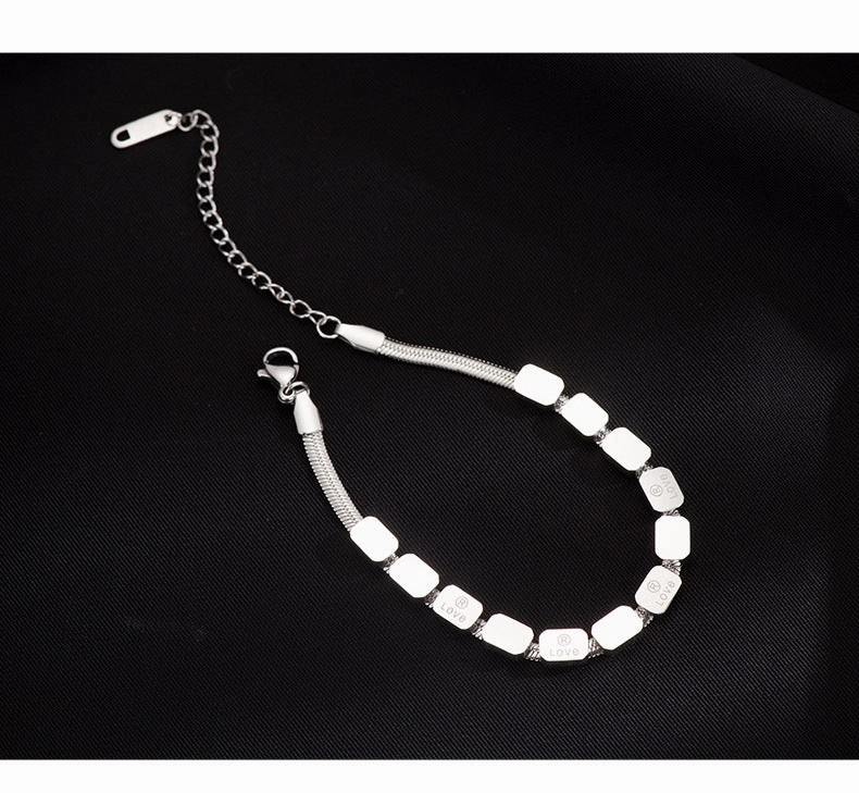 Wholesale Titanium steel non-fading retro LOVE square snake bone bracelet for women