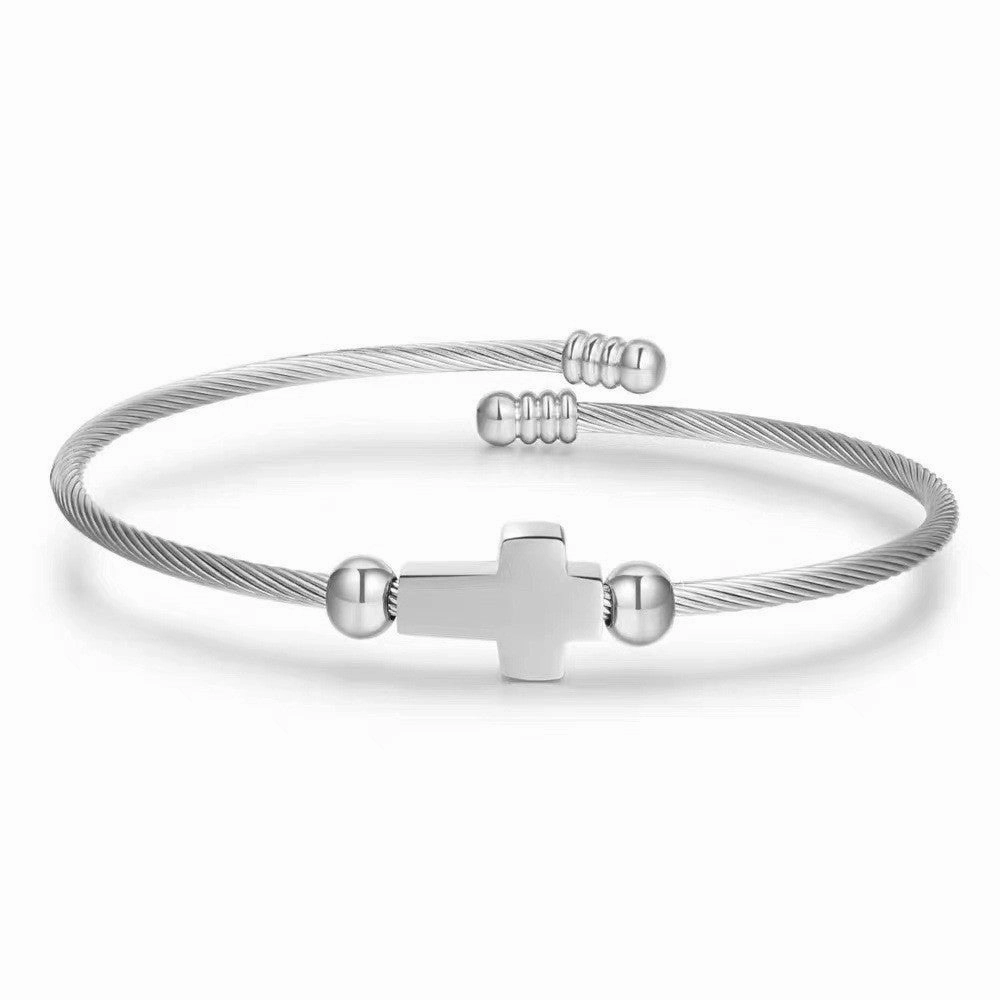 Wholesale Titanium steel non-fading retro winding cross bracelet stacking bamboo bracelet