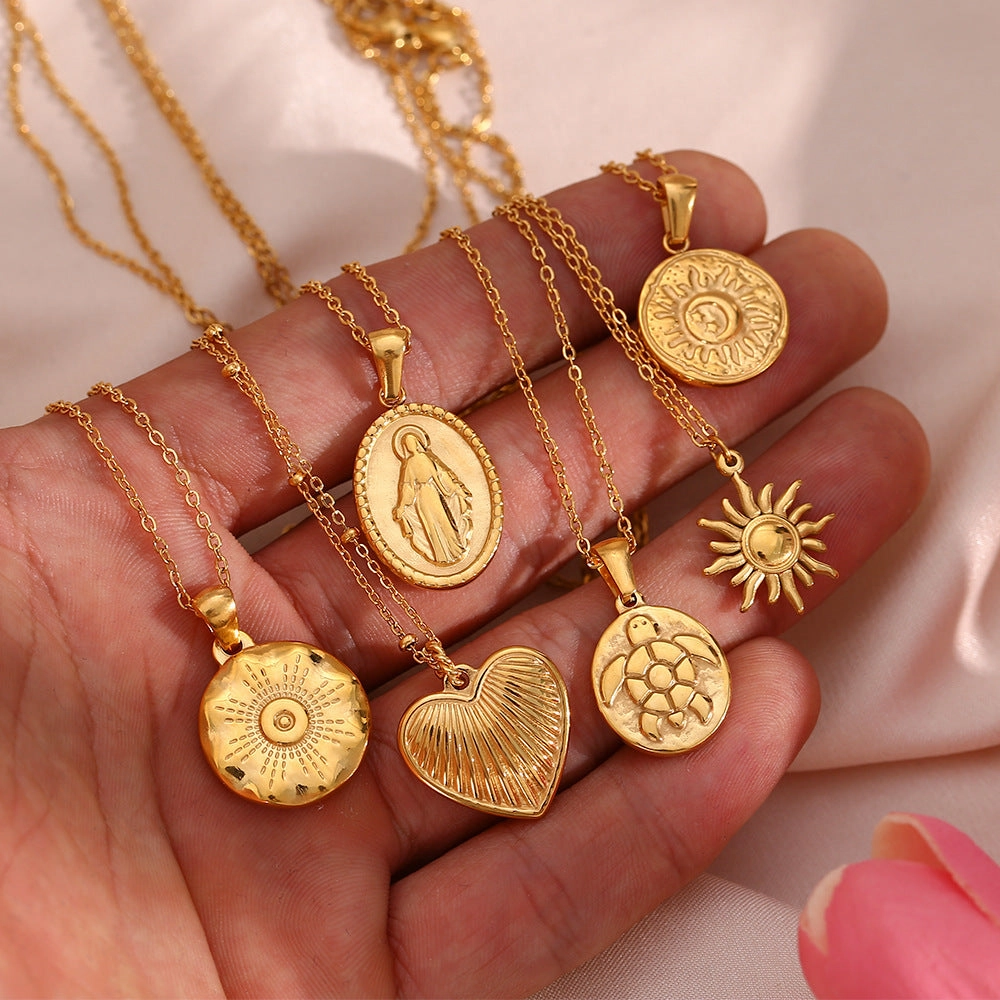 Wholesale Titanium Steel O-shaped Chain Sun Moon Star Pendant Necklace